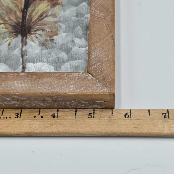 Uniquely Painted Feather Trio on Metal and Rustic Wood Framed Wall Art - Picture 6 of 16